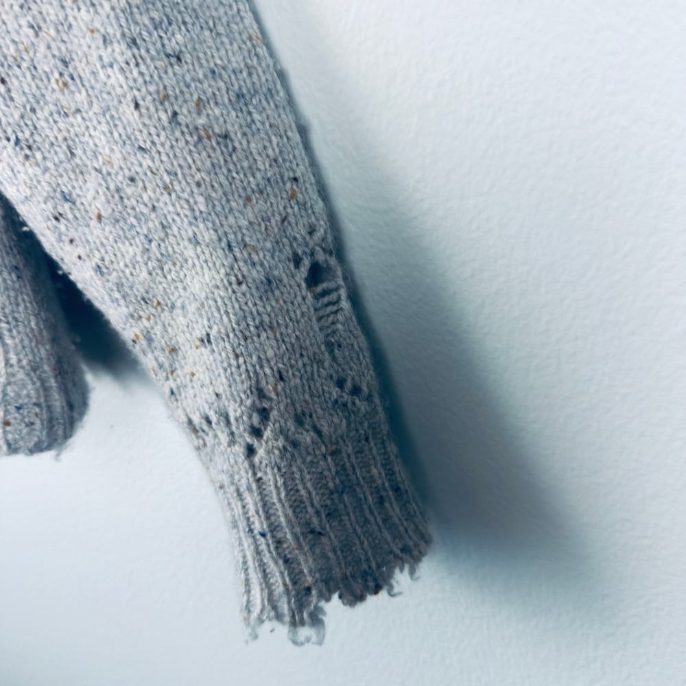 Autumn Cashmere Distressed Crewneck Sweater Light Blue Speckled Knit M - Picture 6 of 9